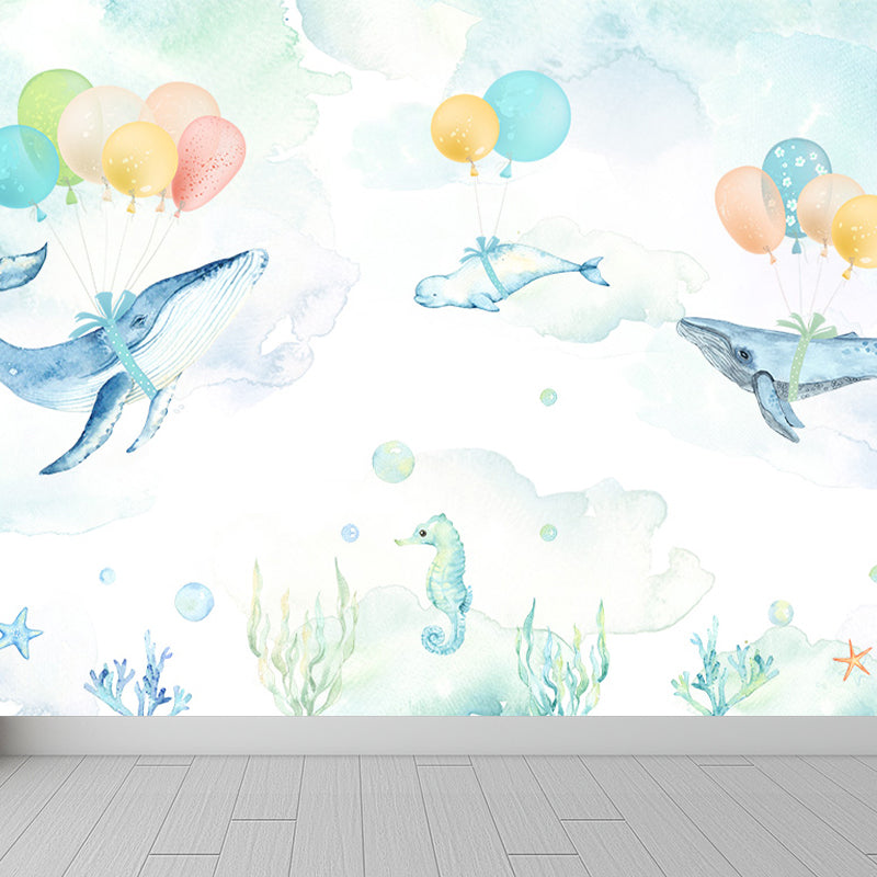 Extra Large Whale Mural Soft Color Non-Woven Wall Art for Kids Bedroom, Personalised