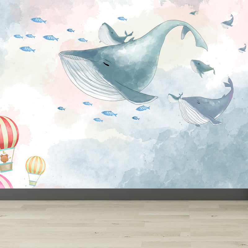 Extra Large Whale Mural Soft Color Non-Woven Wall Art for Kids Bedroom, Personalised