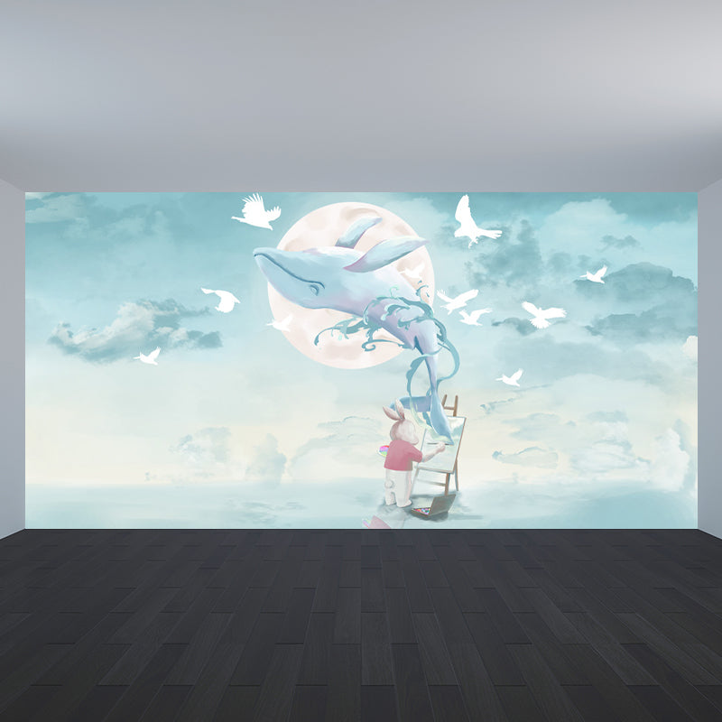 Extra Large Whale Mural Soft Color Non-Woven Wall Art for Kids Bedroom, Personalised