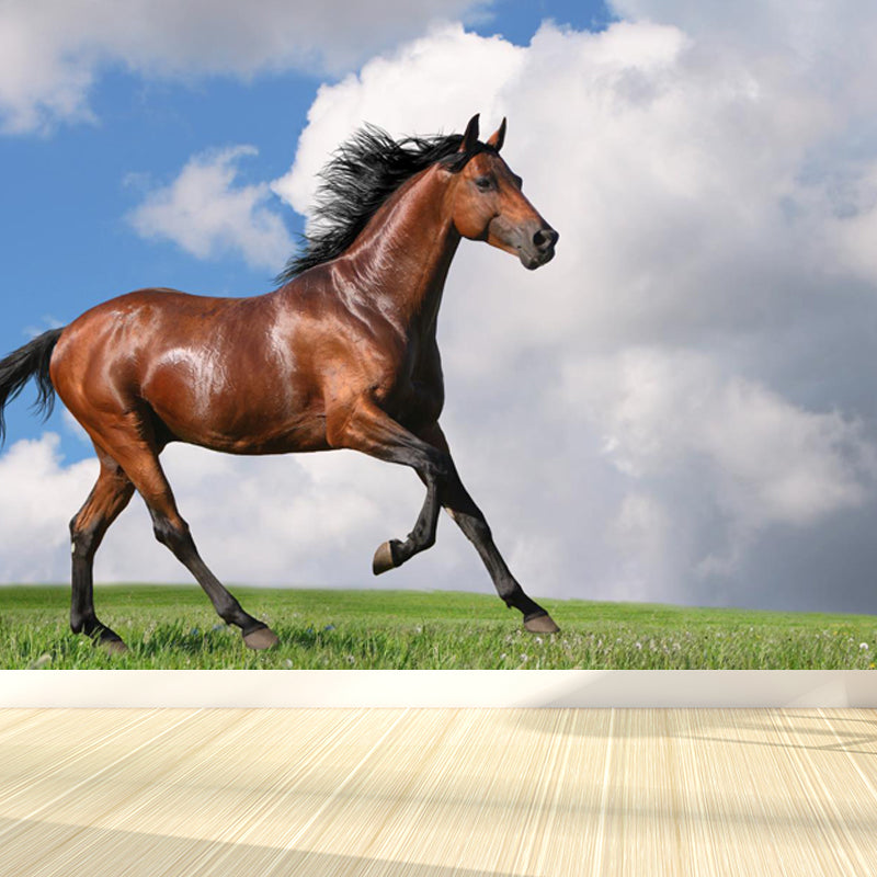 Giant Contemporary Wall Mural in Blue Steppe Horse Wall Covering, Made to Measure