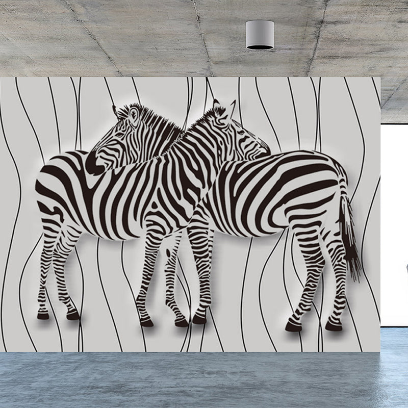 Tame Zebra Mural Decal Contemporary Non-Woven Texture Wall Covering in Soft Color