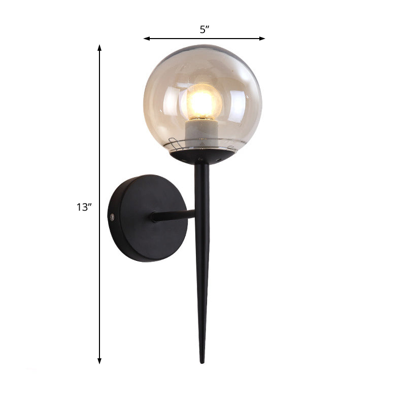 Black/Gold Round Wall Lighting Modern Clear Glass 1 Light Bedroom Sconce Light Fixture