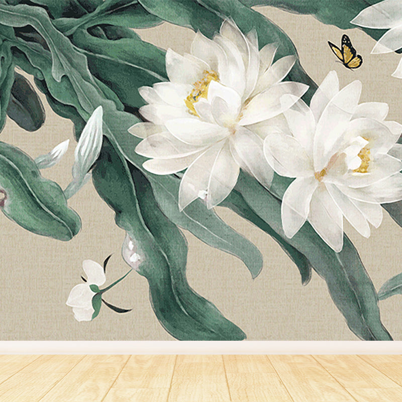 Whole Flower Mural Wallpaper Moisture Resistant Contemporary Bedroom Wall Decor