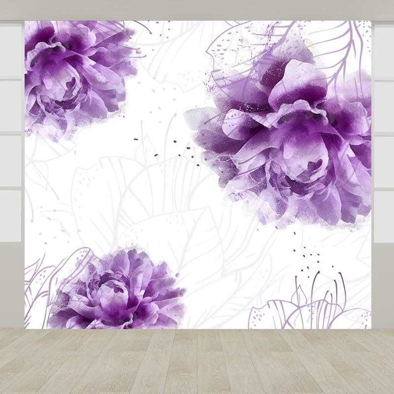 Whole Flower Mural Wallpaper Moisture Resistant Contemporary Bedroom Wall Decor