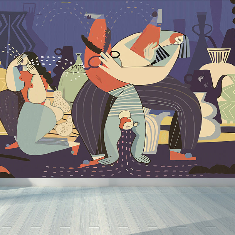 Illustration Style Character Wall Mural Giant Wall Covering for Kids Room, Custom