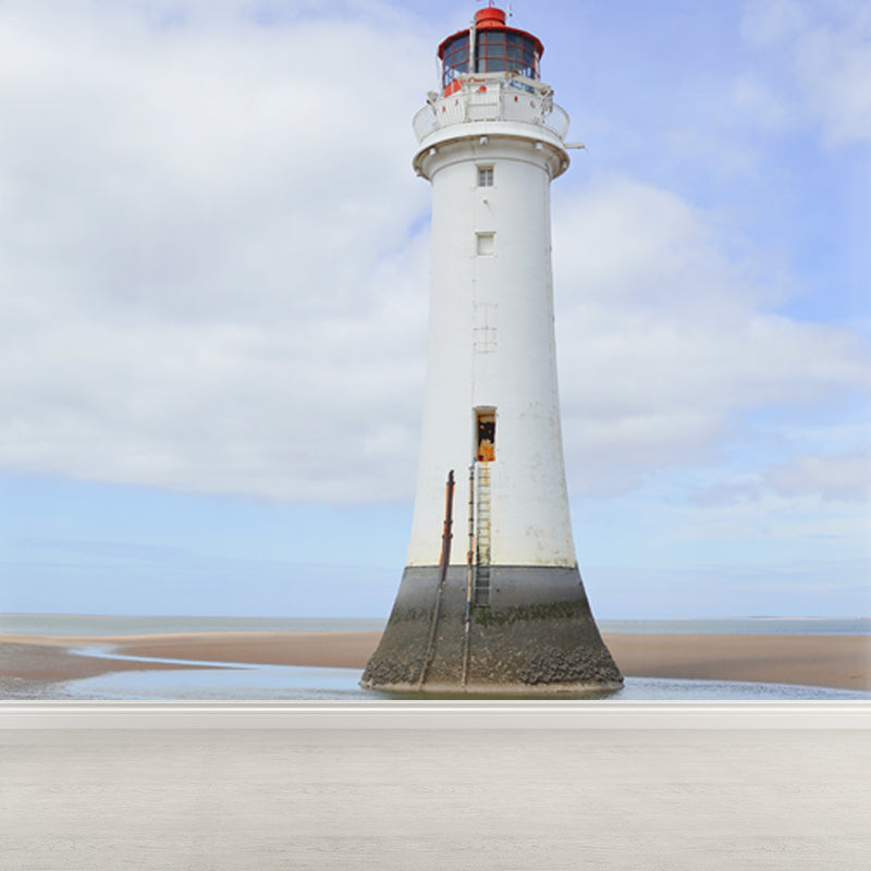 Huge Tall Lighthouse Mural Decal for Bathroom Landscape Wall Art in White, Stain-Proof