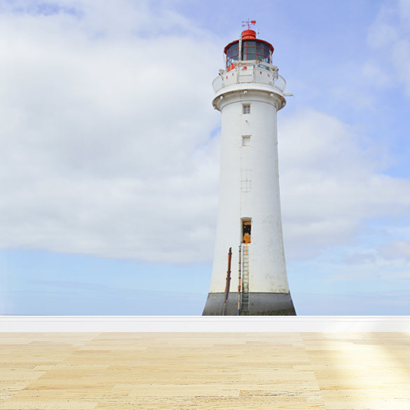 Huge Tall Lighthouse Mural Decal for Bathroom Landscape Wall Art in White, Stain-Proof