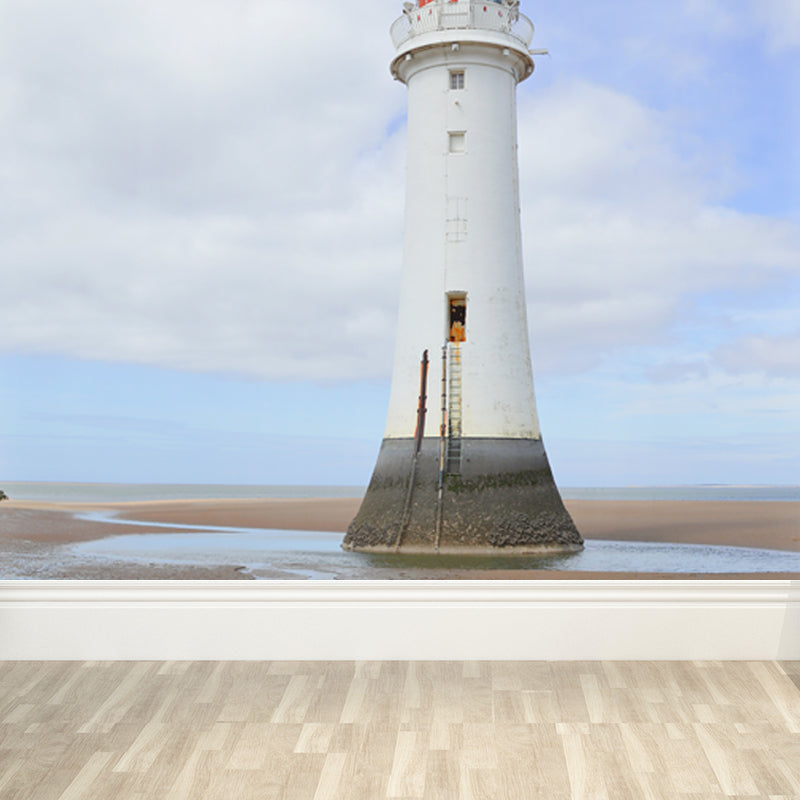 Huge Tall Lighthouse Mural Decal for Bathroom Landscape Wall Art in White, Stain-Proof