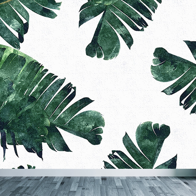 Light Color Diverse Leaves Mural Moisture Resistant Tropical Living Room Wall Covering