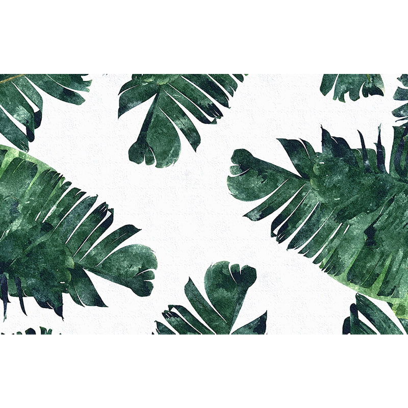Light Color Diverse Leaves Mural Moisture Resistant Tropical Living Room Wall Covering