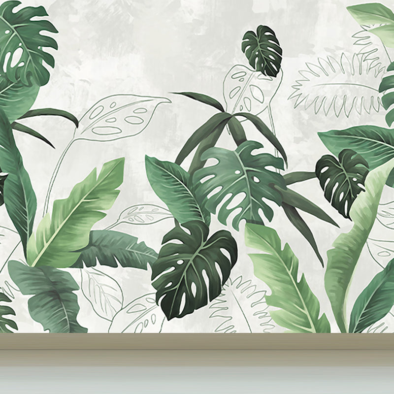 Light Color Diverse Leaves Mural Moisture Resistant Tropical Living Room Wall Covering