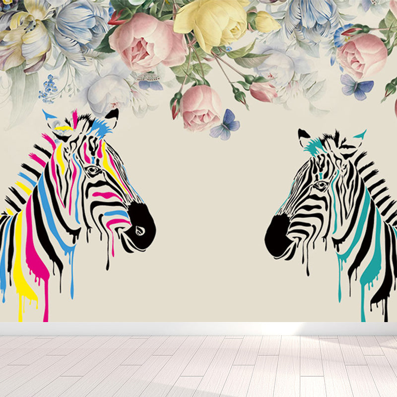 Modern Zebra Printed Mural Soft Color Living Room Wall Art, Custom Size Available