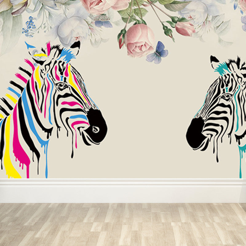 Modern Zebra Printed Mural Soft Color Living Room Wall Art, Custom Size Available