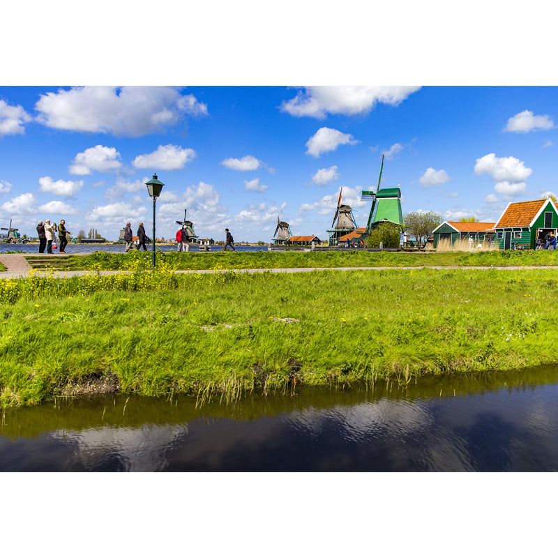 Relaxing Windmill and Cloud Mural Decal for Living Room, Blue, Custom Size Available
