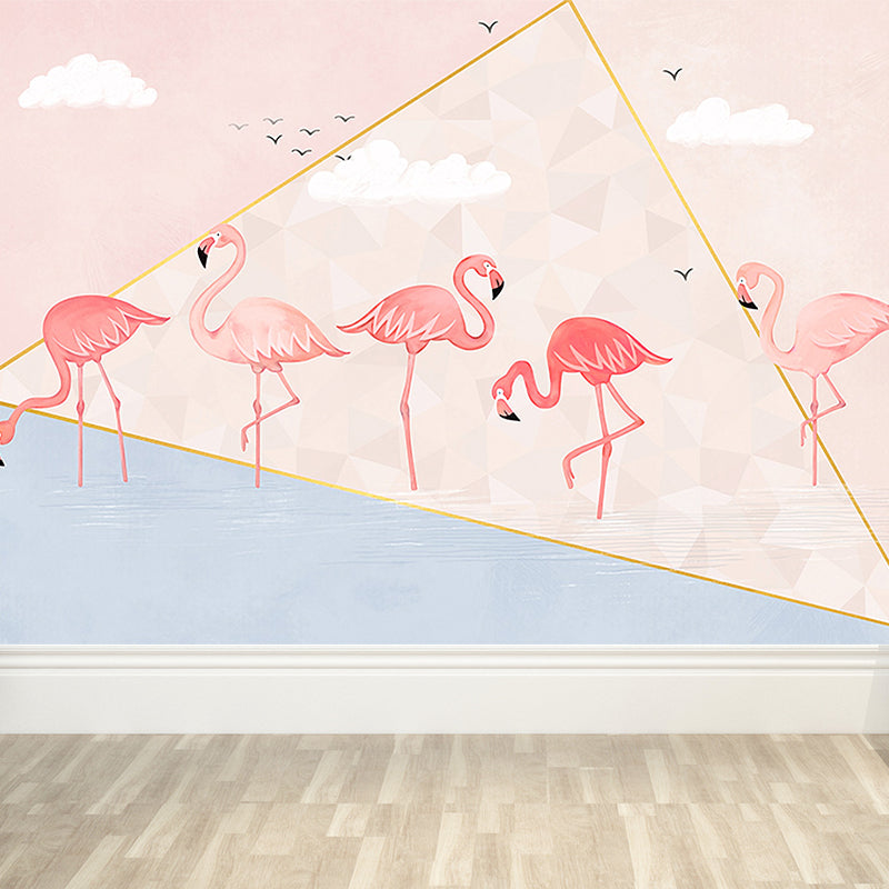 Greater Flamingo Wall Mural Contemporary Non-Woven Wall Covering in Pastel Color