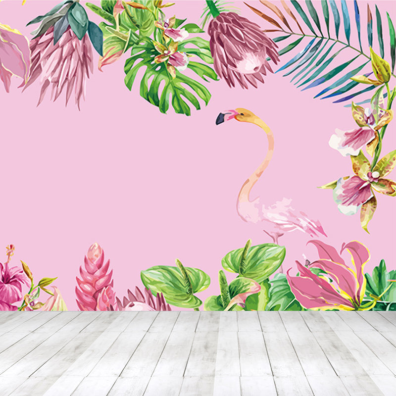 Greater Flamingo Wall Mural Contemporary Non-Woven Wall Covering in Pastel Color