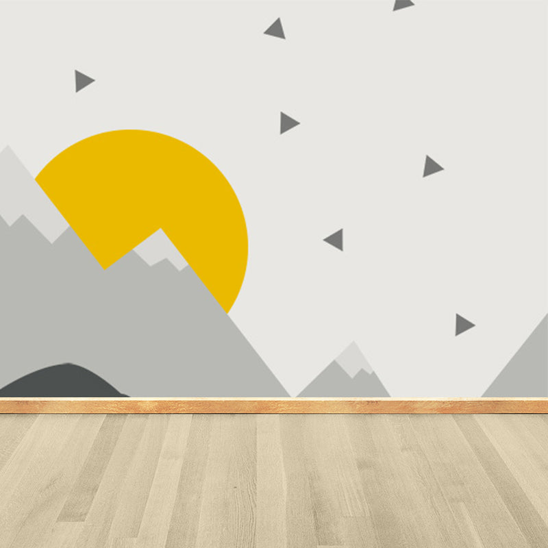Gray Sun and Hills Mural Wallpaper for Decoration Children's Art Kids Room Wall Covering