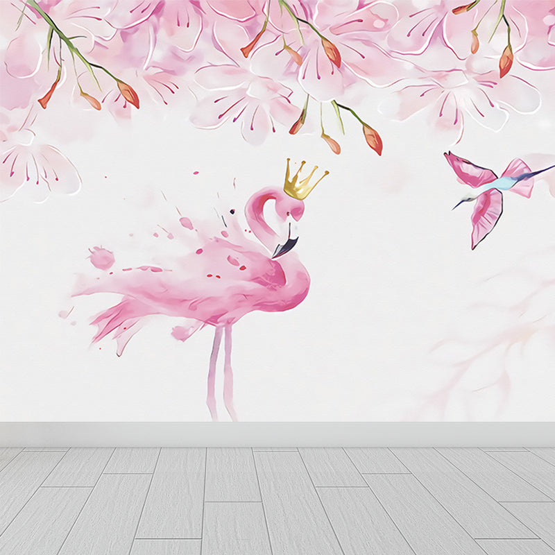 Standing Field Flamingos Mural Wallpaper Modern Non-Woven Material Wall Covering