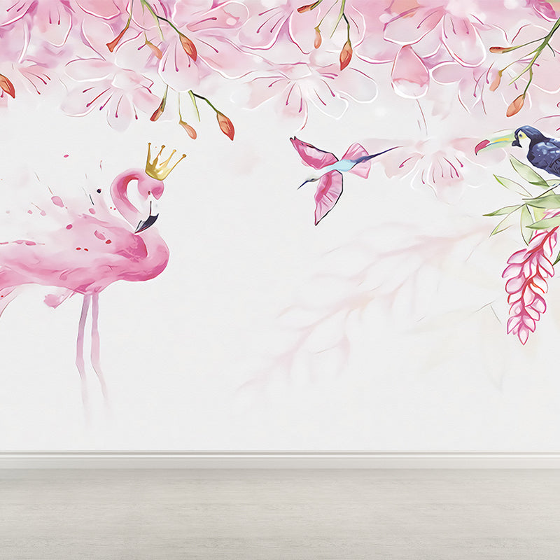 Standing Field Flamingos Mural Wallpaper Modern Non-Woven Material Wall Covering