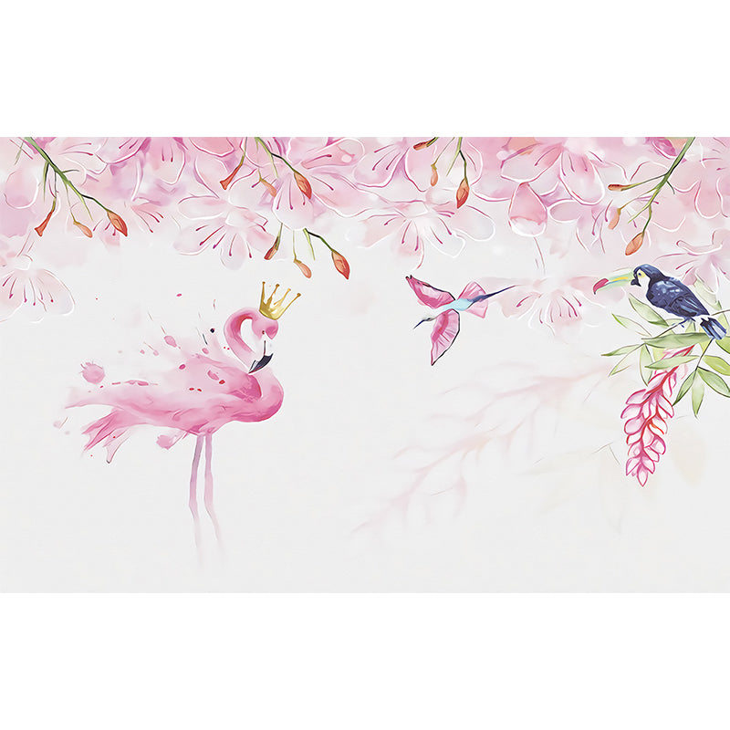Standing Field Flamingos Mural Wallpaper Modern Non-Woven Material Wall Covering