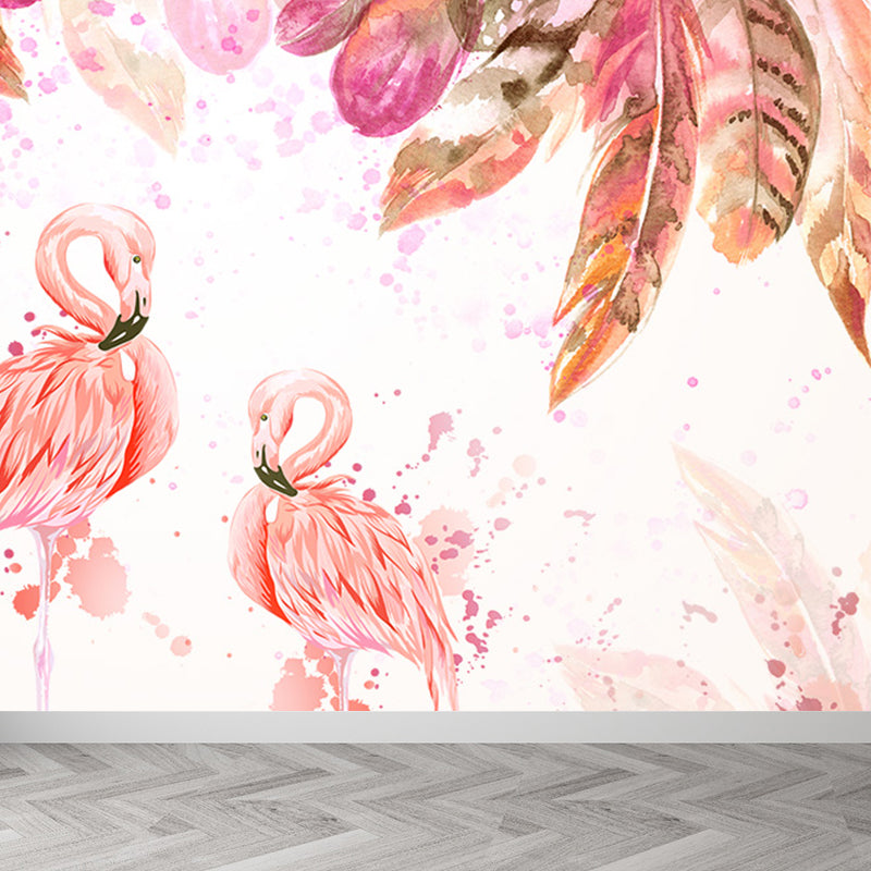 Standing Field Flamingos Mural Wallpaper Modern Non-Woven Material Wall Covering