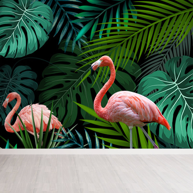 Stand-Up Flamingo Mural Decal Light Color Contemporary Wall Covering for Dining Room