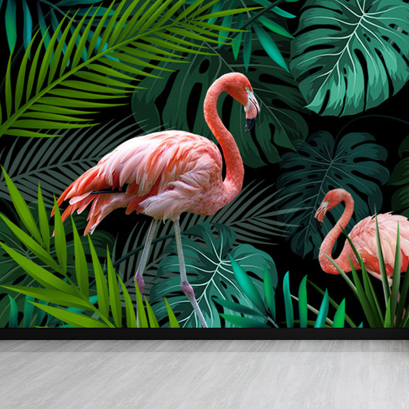 Stand-Up Flamingo Mural Decal Light Color Contemporary Wall Covering for Dining Room