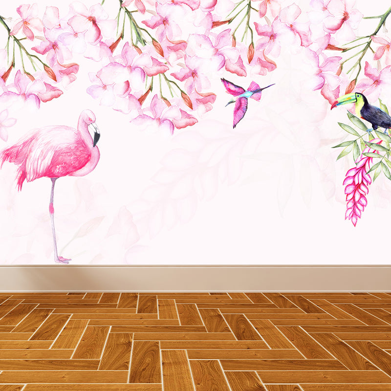 Stand-Up Flamingo Mural Decal Light Color Contemporary Wall Covering for Dining Room