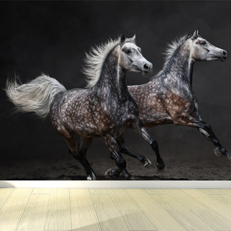 Full Size Photography Modern Mural Wallpaper with Running Steed Printed in Black