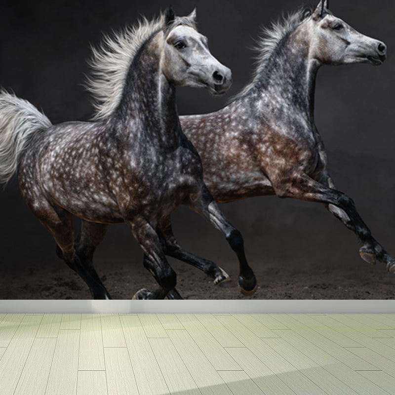 Full Size Photography Modern Mural Wallpaper with Running Steed Printed in Black