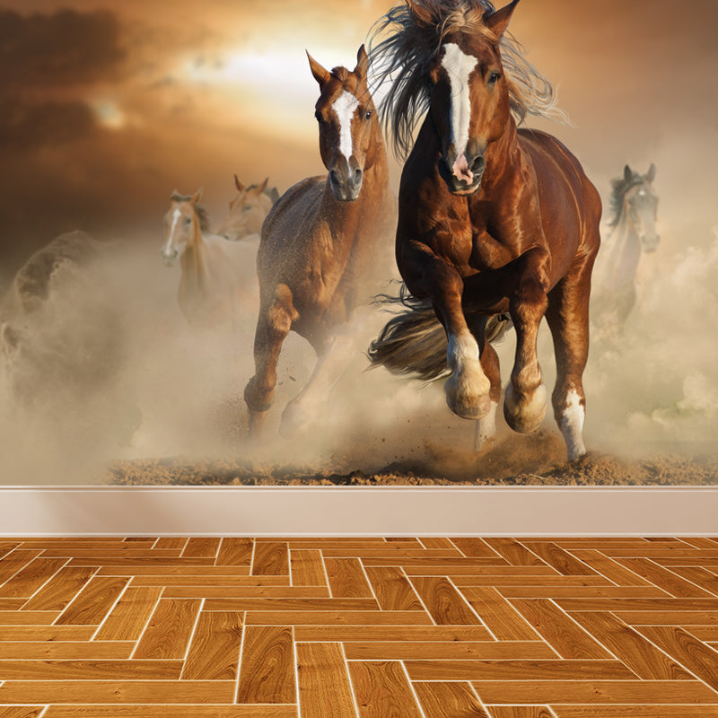 Large Tall Horse Mural Decal Contemporary Tameable Animals Wall Covering in Brown