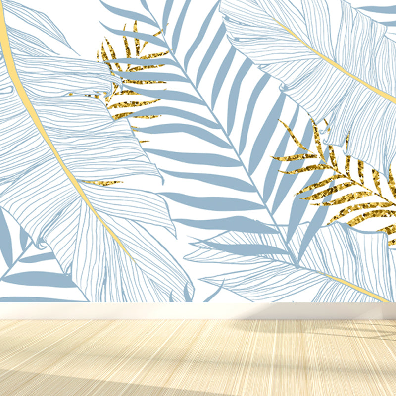 Leaves Print Wall Mural Tropical Washable Living Room Wall Covering, Personalize