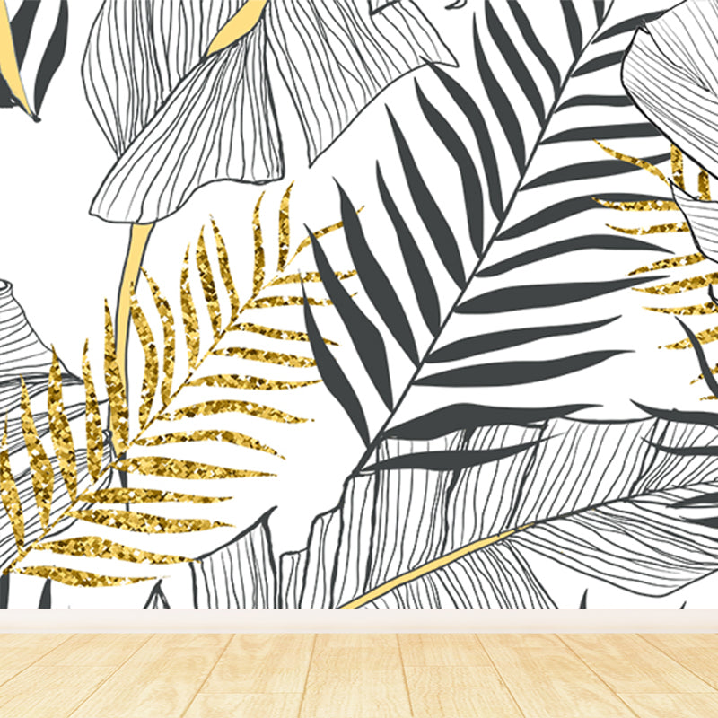 Leaves Print Wall Mural Tropical Washable Living Room Wall Covering, Personalize