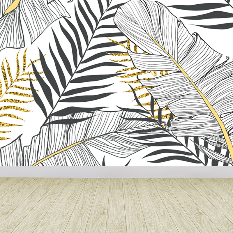 Leaves Print Wall Mural Tropical Washable Living Room Wall Covering, Personalize