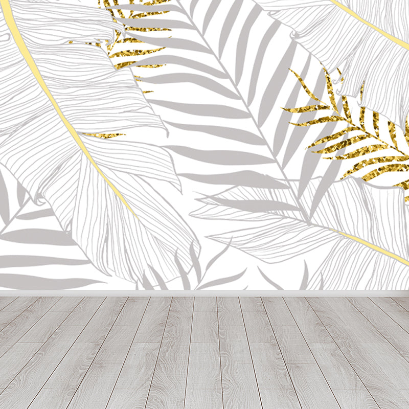 Leaves Print Wall Mural Tropical Washable Living Room Wall Covering, Personalize