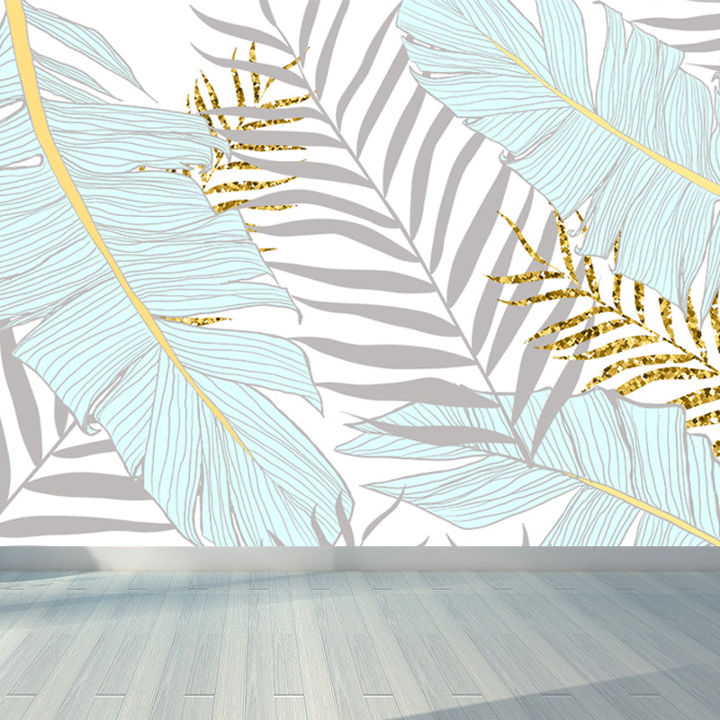Leaves Print Wall Mural Tropical Washable Living Room Wall Covering, Personalize