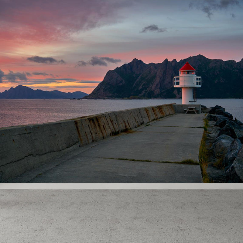 Photography Beacon at Night Mural Decal for Living Room, Light Color, Custom Printed