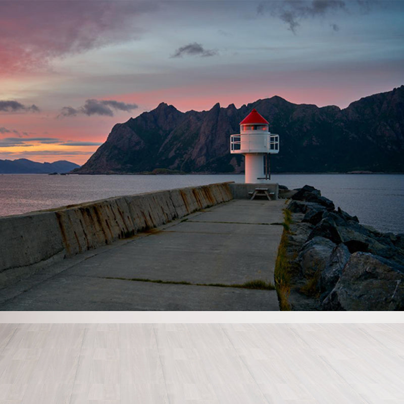 Photography Beacon at Night Mural Decal for Living Room, Light Color, Custom Printed