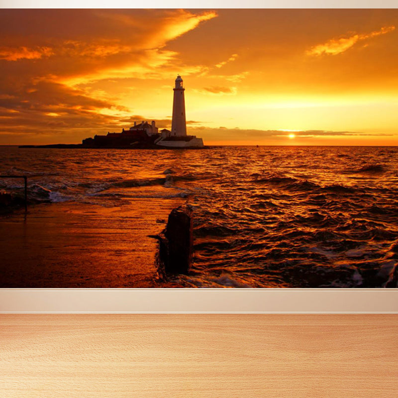 Photography Beacon at Night Mural Decal for Living Room, Light Color, Custom Printed