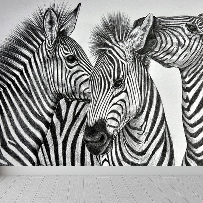 Modern Zebra Wall Mural Non-Woven Water-Proof Light Color Wall Art for Boys Bedroom