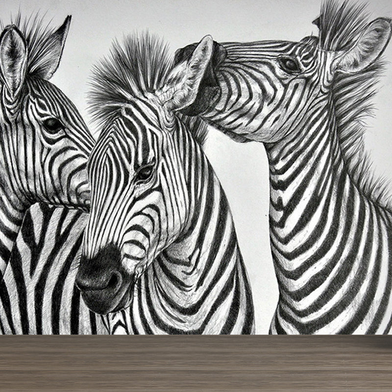 Modern Zebra Wall Mural Non-Woven Water-Proof Light Color Wall Art for Boys Bedroom