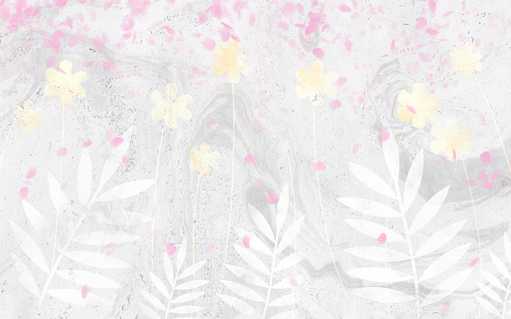 Light Color Flower Blossom Mural Moisture Resistant Modern Living Room Wall Covering