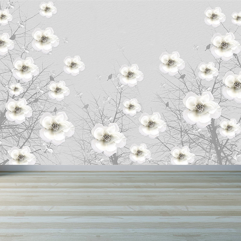 Light Color Flower Blossom Mural Moisture Resistant Modern Living Room Wall Covering