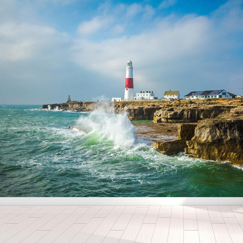 Extra Large Lighthouse Wall Mural Blue Non-Woven Wall Art for Interior Decor, Personalised