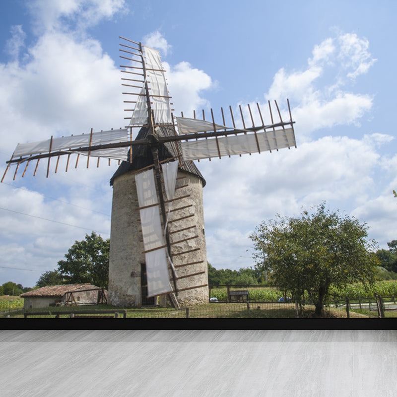 Delectable Windmill Mural Wallpaper for Dining Room Spring Wall Decor, Customised
