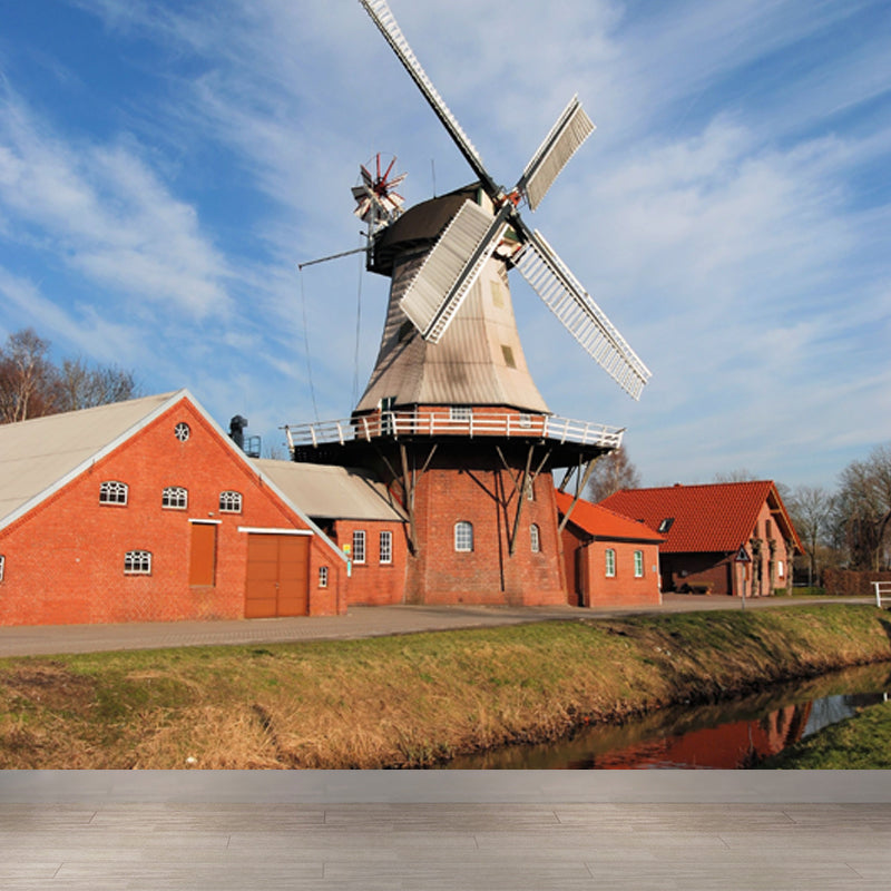 Whole Windmill View Mural Wallpaper for Wall Decor Contemporary Girls Room Wall Art
