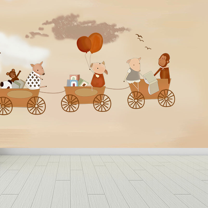 Customised Illustration Kid's Style Mural Wallpaper with Cartoon Animals in Light Color