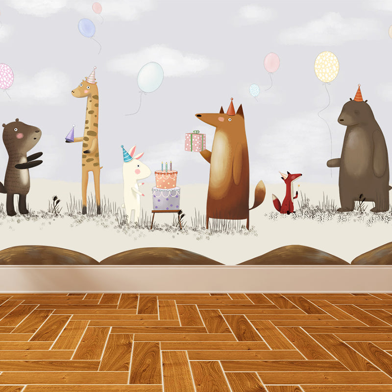 Interesting Cartoon Animals Mural Decal for Kids Bedroom, Soft Color, Custom Size Available