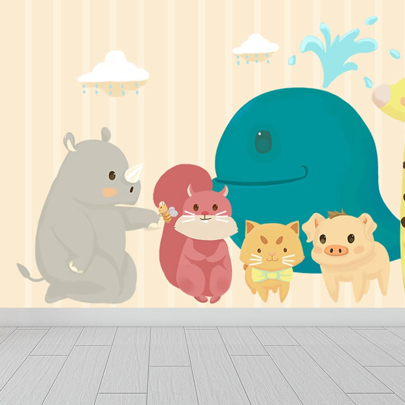 Interesting Cartoon Animals Mural Decal for Kids Bedroom, Soft Color, Custom Size Available