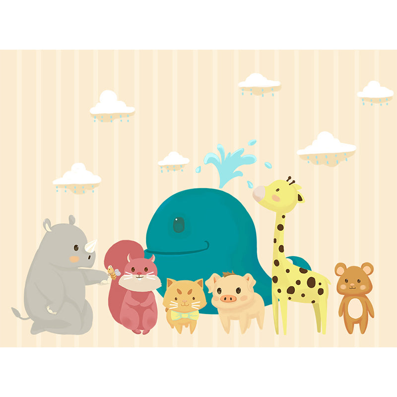 Interesting Cartoon Animals Mural Decal for Kids Bedroom, Soft Color, Custom Size Available